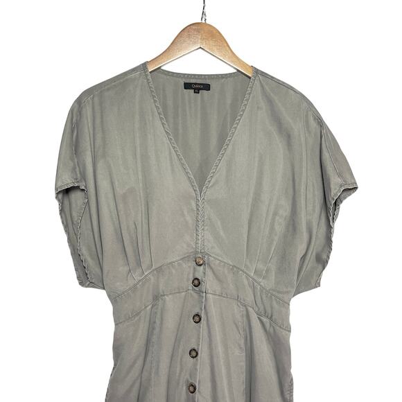 QUINCE Women’s Green Antique Wash Button Front Tie Back Mini Dress XL - Picture 3 of 5